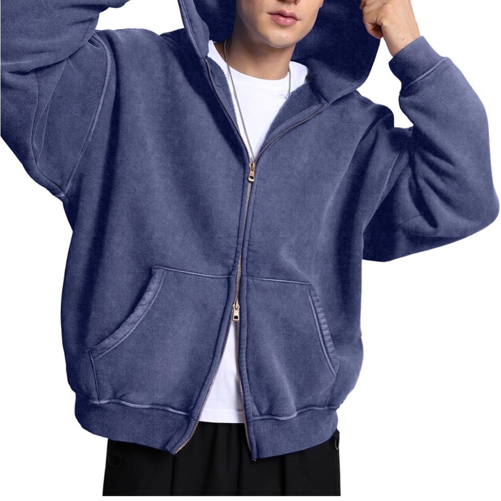 FAIABLE Unisex Oversized Acid Wash Hoodie 💙 Vintage Y2K Distressed Zip Up